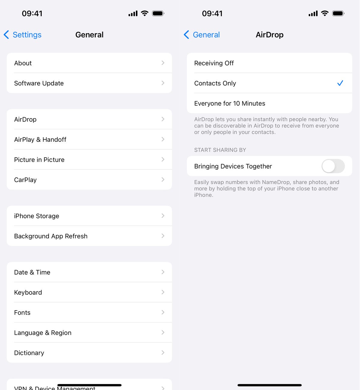 NameDrop setting on iOS 17