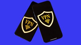 Two phones with VPN logos on their screens