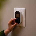 Mounted Wyze thermostat set to 72 degrees Fahrenheit